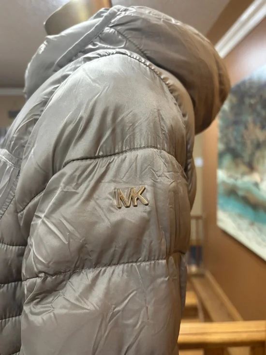 Michael Kors Long Hooded Puffer Coat - Taupe - Picture 4 of 12